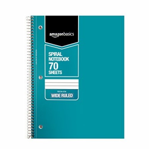 AmazonBasics Wide Ruled Wirebound Spiral Notebook, 70 Sheets, Asso...