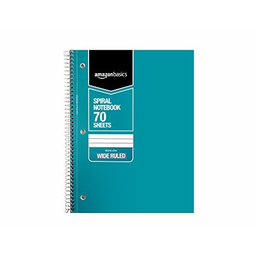 AmazonBasics Wide Ruled Wirebound Spiral Notebook, 70 Sheets, Asso...