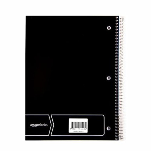 AmazonBasics Wide Ruled Wirebound Spiral Notebook, 70 Sheets, Asso...