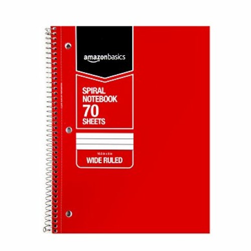 AmazonBasics Wide Ruled Wirebound Spiral Notebook, 70 Sheets, Asso...
