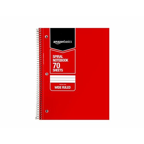 AmazonBasics Wide Ruled Wirebound Spiral Notebook, 70 Sheets, Asso...