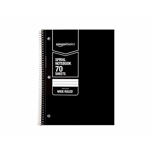 AmazonBasics Wide Ruled Wirebound Spiral Notebook, 70 Sheets, Asso...