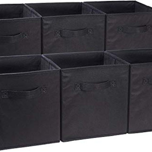AmazonBasics Foldable Storage Bins Cubes Organizer, 6-Pack, Black