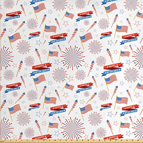 Ambesonne 4th of July Fabric by The Yard, Patriotic July Holiday w...