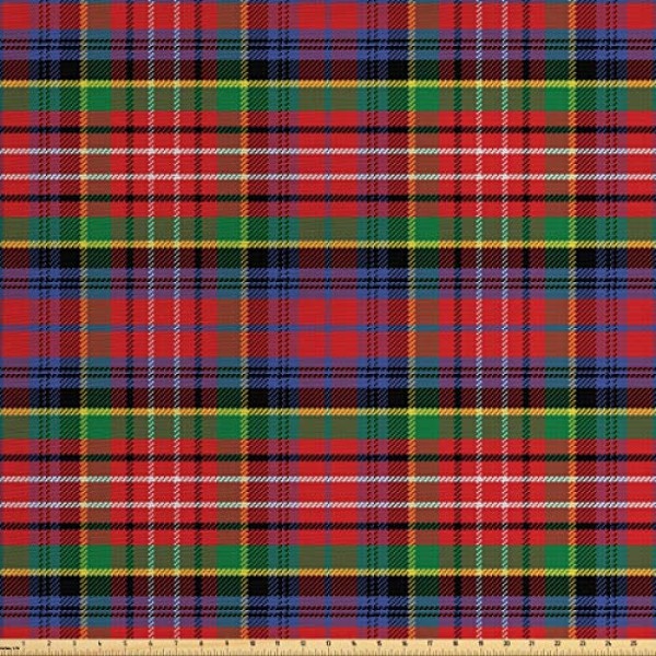 Ambesonne Plaid Fabric by The Yard, Caledonia Scottish Traditional...