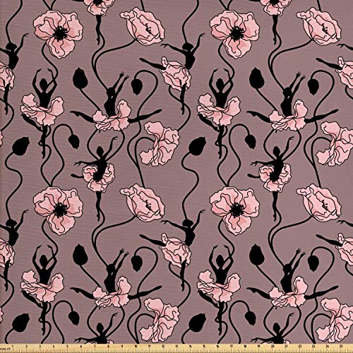 Ambesonne Abstract Fabric by The Yard, Blooming Flowers and Baller...