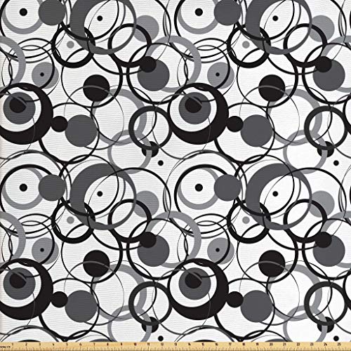 Ambesonne Abstract Fabric by The Yard, Monochrome Circles Dots Sur...