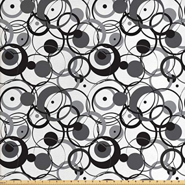 Ambesonne Abstract Fabric by The Yard, Monochrome Circles Dots Sur...
