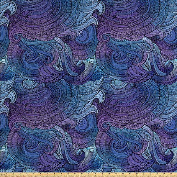 Ambesonne Abstract Fabric by The Yard, Ocean Inspired Graphic Pais...