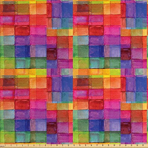 Ambesonne Abstract Fabric by The Yard, Rainbow Colored Geometric S...