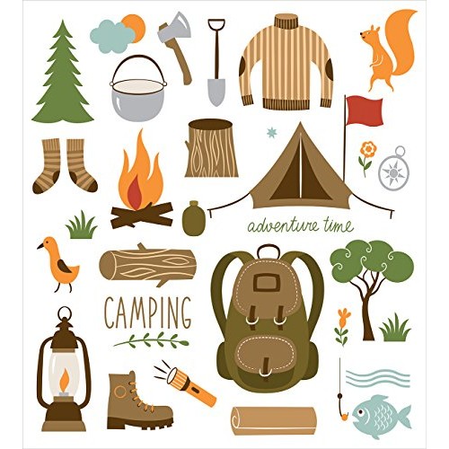 Ambesonne Adventure Duvet Cover Set, Camping Equipment Sleeping Ba...