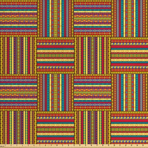 Ambesonne African Fabric by The Yard, Borders Pattern Old Fashione...