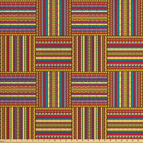 Ambesonne African Fabric by The Yard, Borders Pattern Old Fashione...