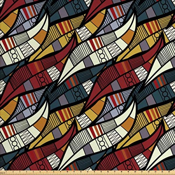 Ambesonne African Fabric by The Yard, Diagonal Abstract Leaves wit...