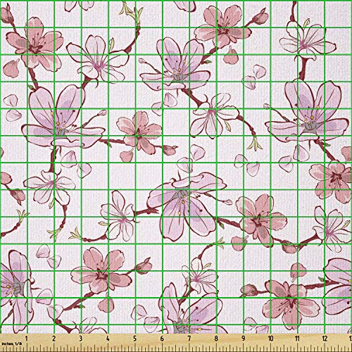 Ambesonne Asian Fabric by The Yard, Gentle Cherry Blossom Sakura F...