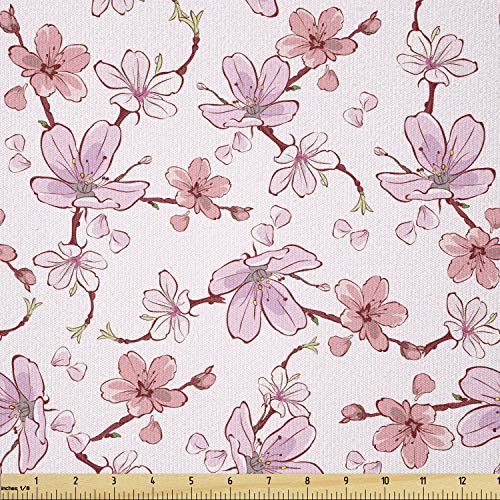 Ambesonne Asian Fabric by The Yard, Gentle Cherry Blossom Sakura F...