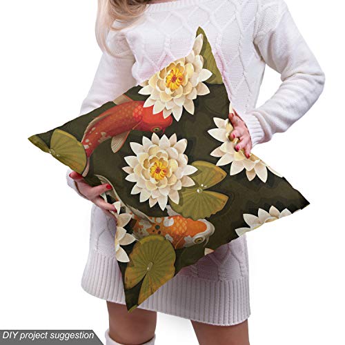 Ambesonne Asian Fabric by The Yard, Japanese Carp Koi Fish with Lo...
