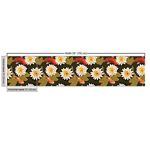 Ambesonne Asian Fabric by The Yard, Japanese Carp Koi Fish with Lo...