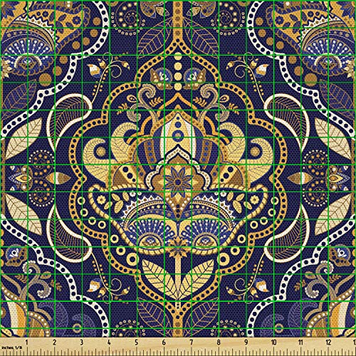 Ambesonne Asian Fabric by The Yard, Oriental Antique Pattern Folia...
