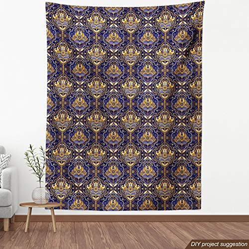 Ambesonne Asian Fabric by The Yard, Oriental Antique Pattern Folia...
