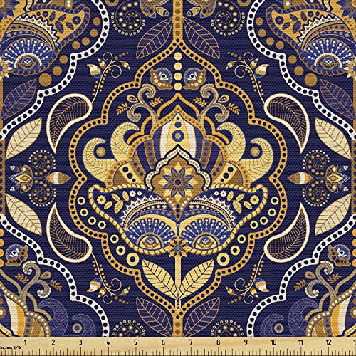 Ambesonne Asian Fabric by The Yard, Oriental Antique Pattern Folia...