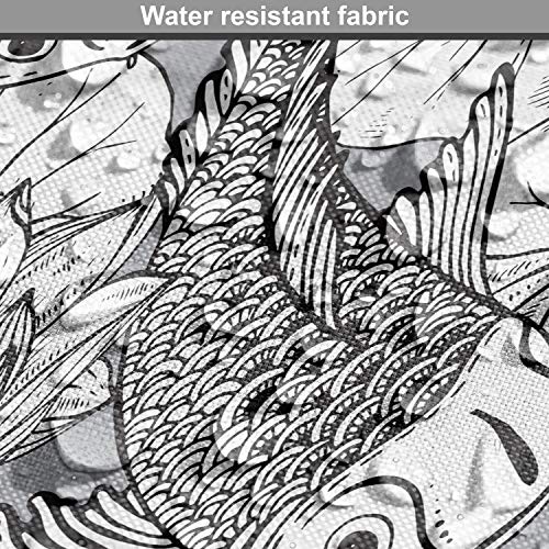 Ambesonne Asian Fabric by The Yard, Sketch Style Lotus and Carp Ko...
