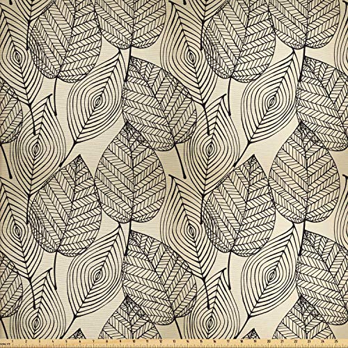 Ambesonne Beige Fabric by The Yard, Autumn Geometric Leaf Pattern ...