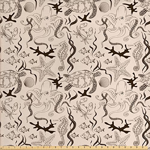 Ambesonne Beige Fabric by The Yard, Contemporary Illustration of M...