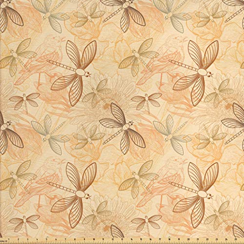 Ambesonne Beige Fabric by The Yard, Vintage Birds and Dragonflies ...