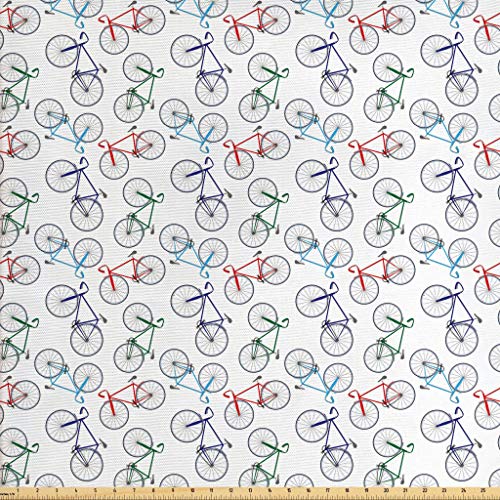 Ambesonne Bicycle Fabric by The Yard, Abstract Plain Design Racing...