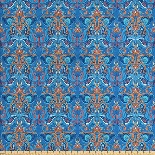 Ambesonne Blue Fabric by The Yard, Abstract Floral Pattern with Pa...