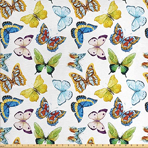 Ambesonne Butterfly Fabric by The Yard, Colorful Watercolor Animal...