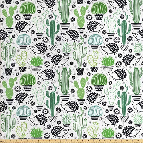 Ambesonne Cactus Fabric by The Yard, Cartoon Style Inspired Drawin...