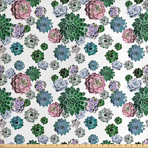Ambesonne Cactus Fabric by The Yard, Colorful Pattern of Succulent...