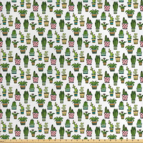 Ambesonne Cactus Fabric by The Yard, Colorful Succulent Houseplant...