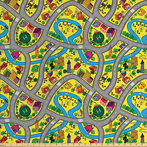 Ambesonne Car Race Track Fabric by The Yard, Abstract Roadway Acti...