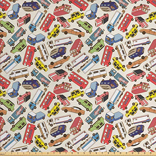 Ambesonne Cars Fabric by The Yard, Transport and Logistics Theme w...