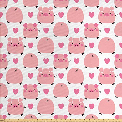 Ambesonne Cartoon Fabric by The Yard, Animals Theme Pattern of Chi...