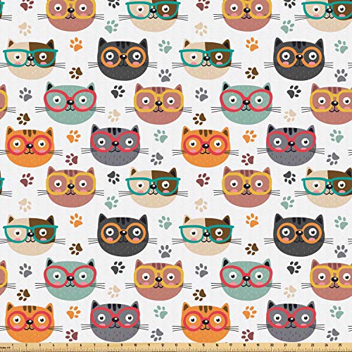 Ambesonne Cats Fabric by The Yard, Pattern with Playful Kitty Face...