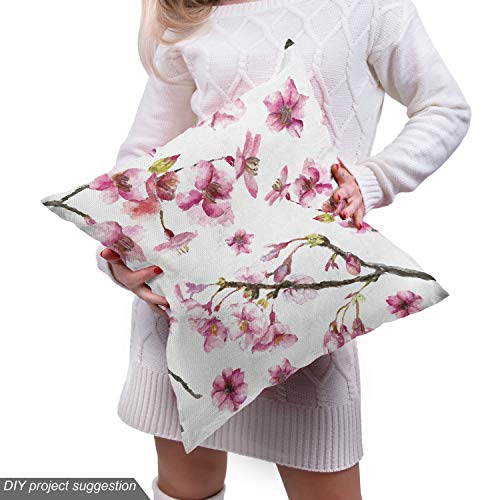Ambesonne Cherry Blossom Fabric by The Yard, Watercolor Style Orie...