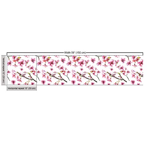 Ambesonne Cherry Blossom Fabric by The Yard, Watercolor Style Orie...