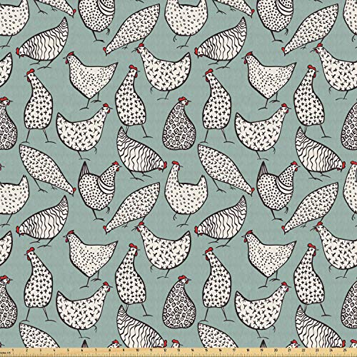 Ambesonne Chicken Fabric by The Yard, Childish Doodle with Minimal...