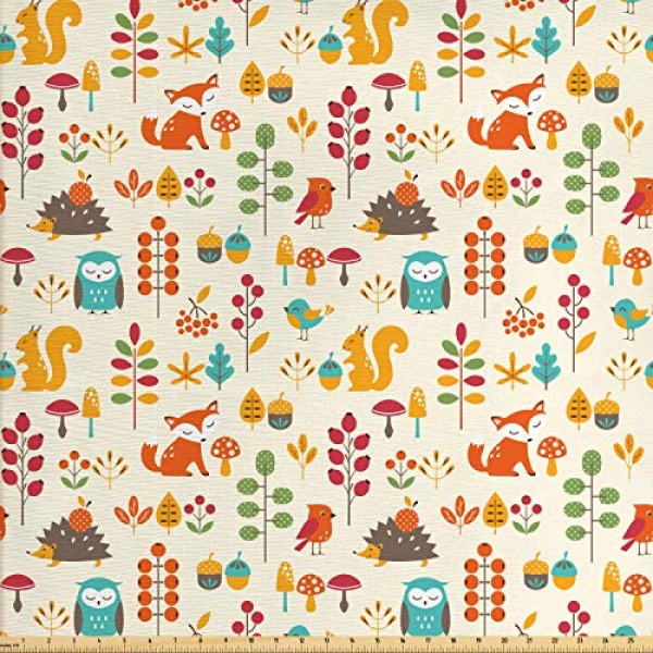 Ambesonne Children Fabric by The Yard, Kids Autumn Pattern with Ow...