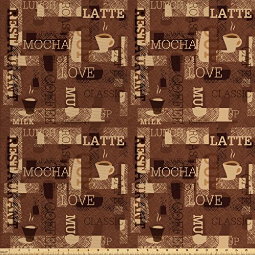 Ambesonne Coffee Fabric by The Yard, Cafeteria Pattern with Hot Mo...