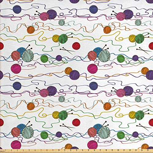 Ambesonne Colorful Fabric by The Yard, Knitting Balls Crochet Hand...