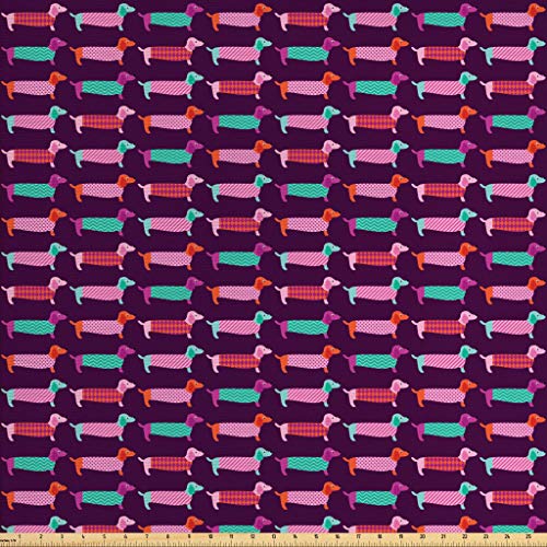 Ambesonne Dachshund Fabric by The Yard, Sixties Inspired Color Pal...
