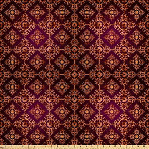 Ambesonne Damask Fabric by The Yard, Abstract Floral Pattern with ...