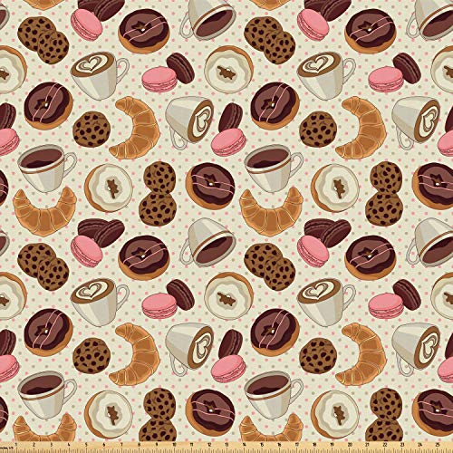 Ambesonne Dessert Fabric by The Yard, Patisserie Theme Pattern Cho...