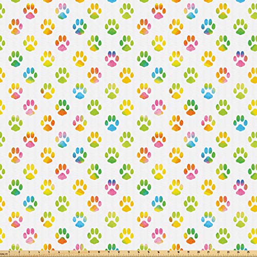 Ambesonne Dog Lover Fabric by The Yard, Animal Footprint Colorful ...