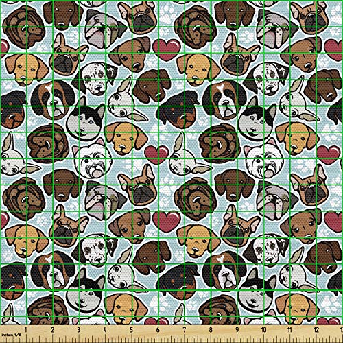 Ambesonne Dog Lover Fabric by The Yard, Canine Breeds Bulldog Chih...